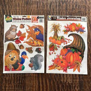 2 sheets Window Color Clings Thanksgiving Autumn Fall Vintage Cartoon Style